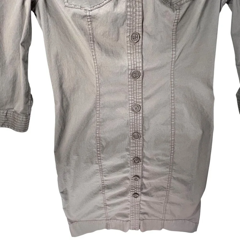 Boden Button Down Shirtdress Womens 3/4 Sleeve Size 4L Brown Putty Gray - Picture 3 of 14